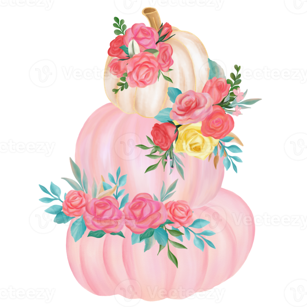 Fall Pumpkin with flower bouquet png