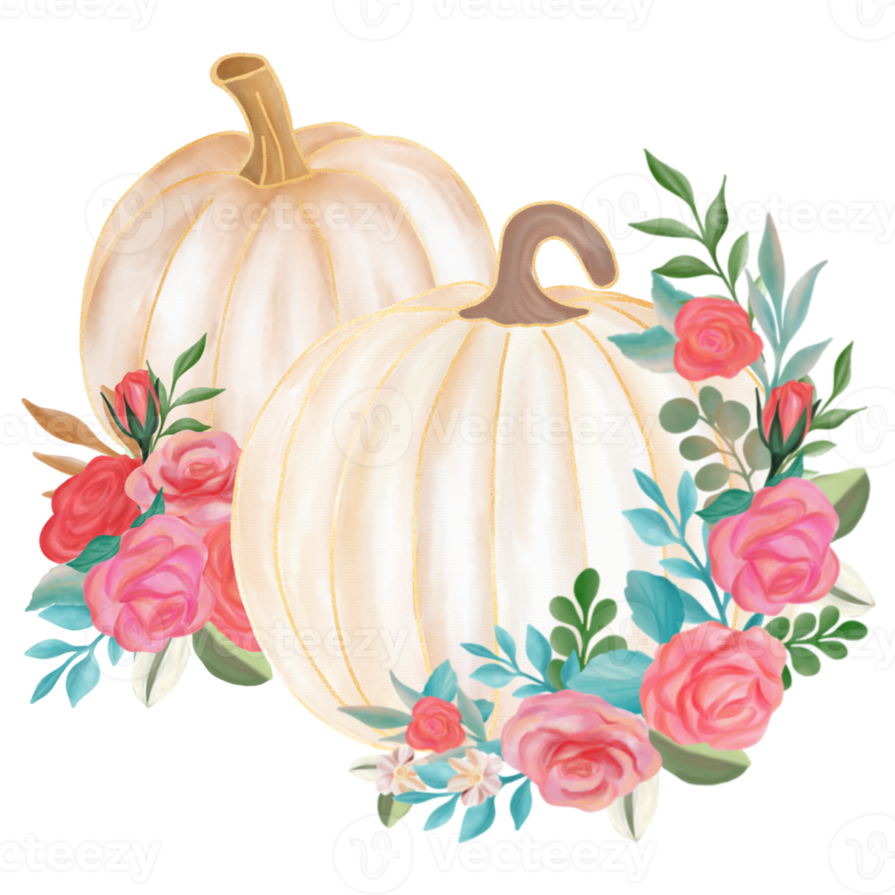 Fall Pumpkin with flower bouquet png