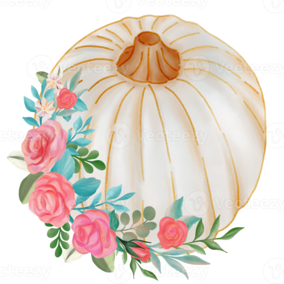 Fall Pumpkin with flower bouquet png