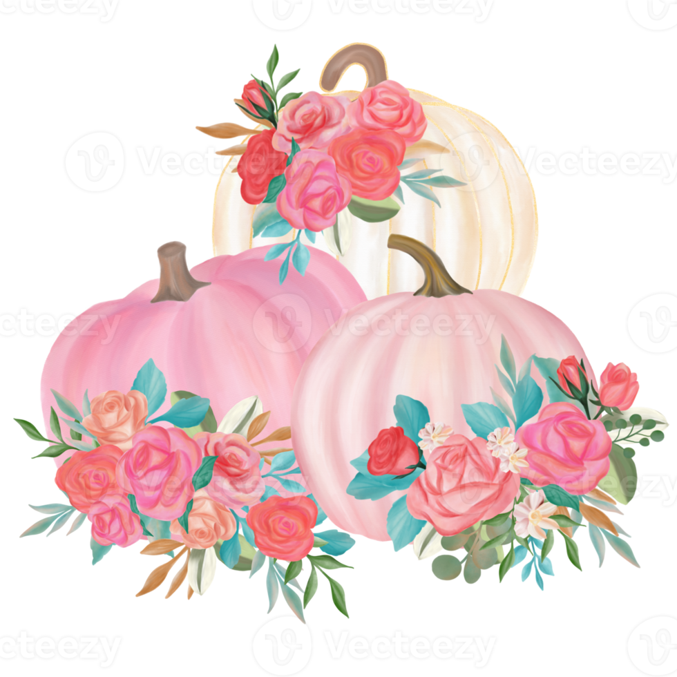 citrouille d'automne avec bouquet de fleurs png