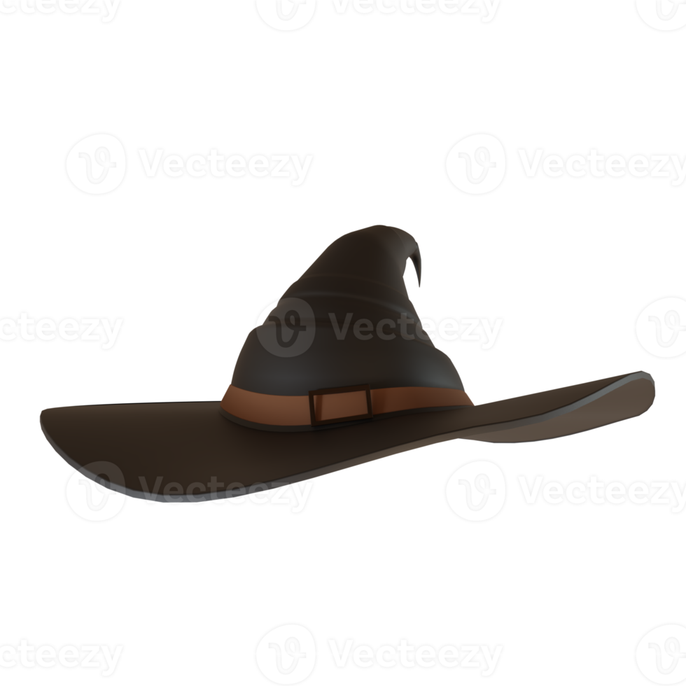 3d rendering of black witch hat for Halloween party celebration decoration png