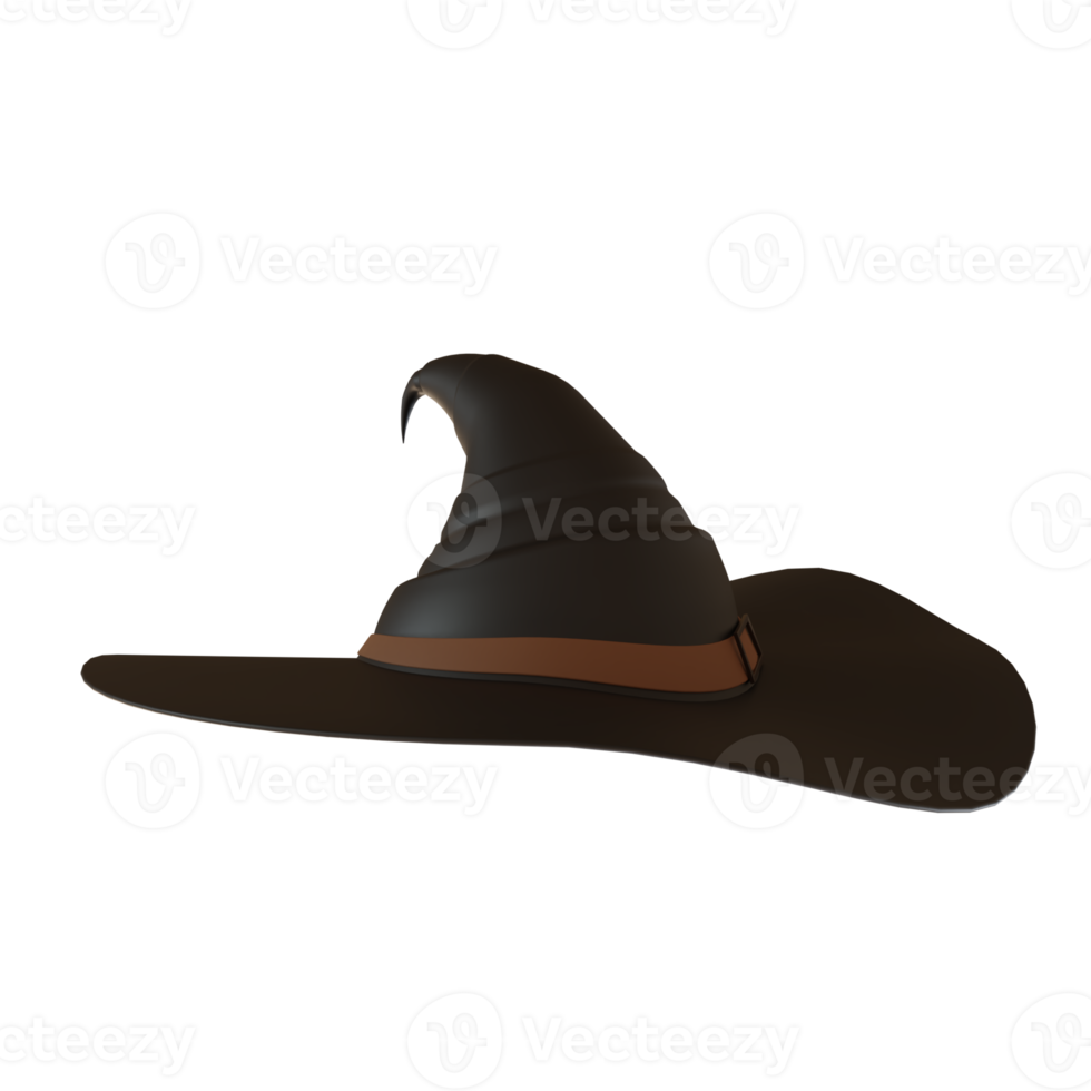 3d rendering of black witch hat for Halloween party celebration decoration png