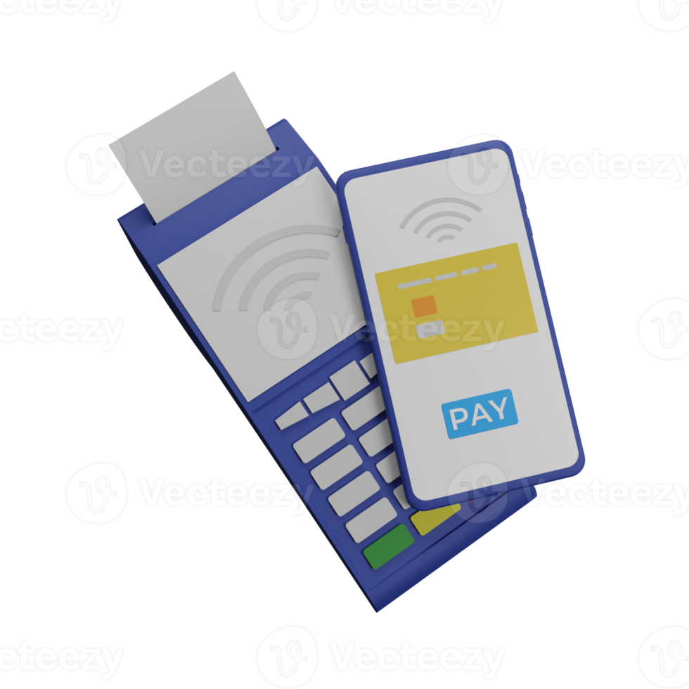 3d nfc betalningsmaskin och smartphone. pos terminalmaskin, telefon. trådlös terminal för bankbetalning. png