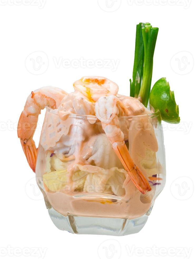 Shrimp cocktail on white background photo