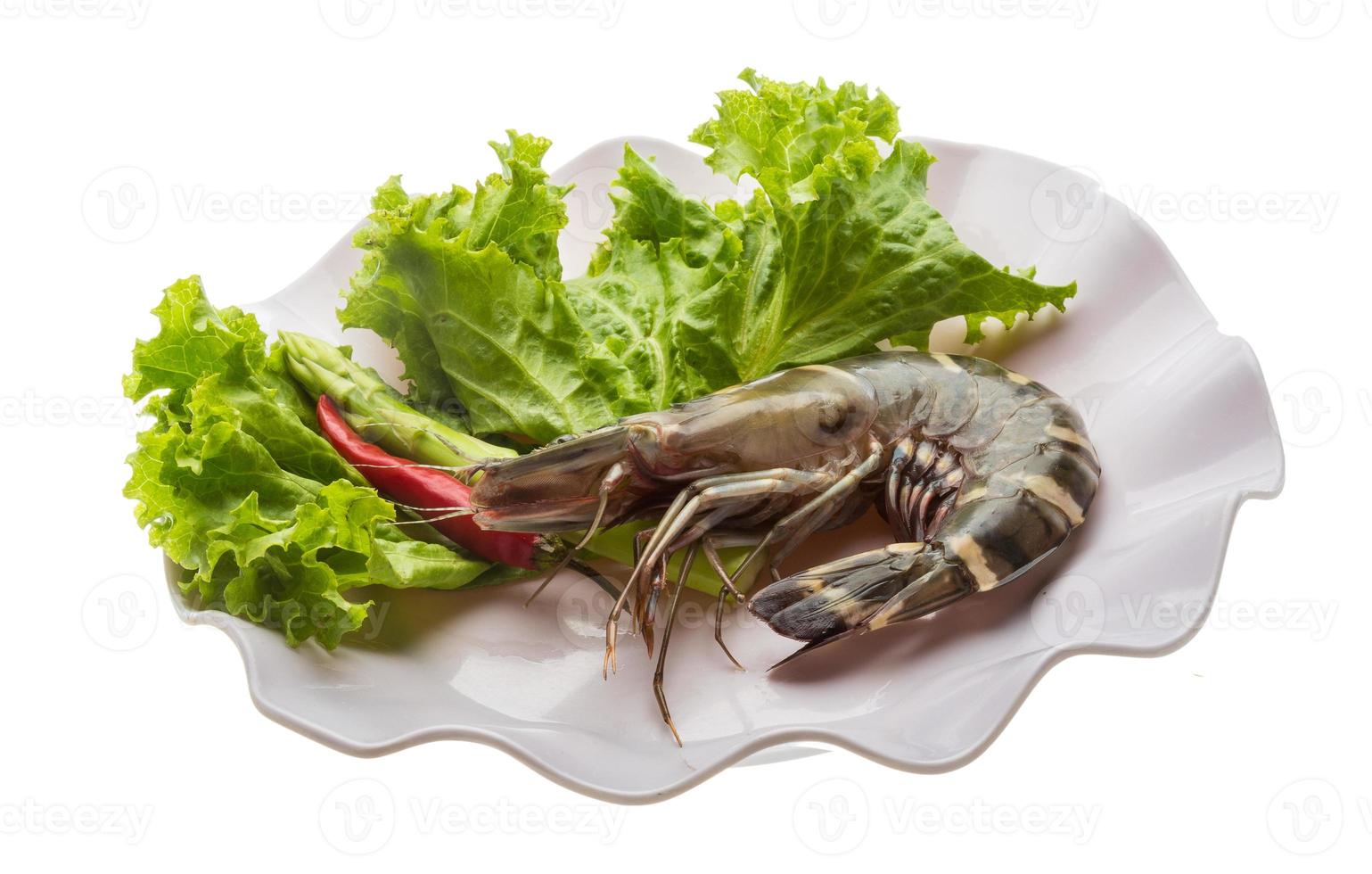 Tiger prawn Tiger prawn on the plate and white background photo