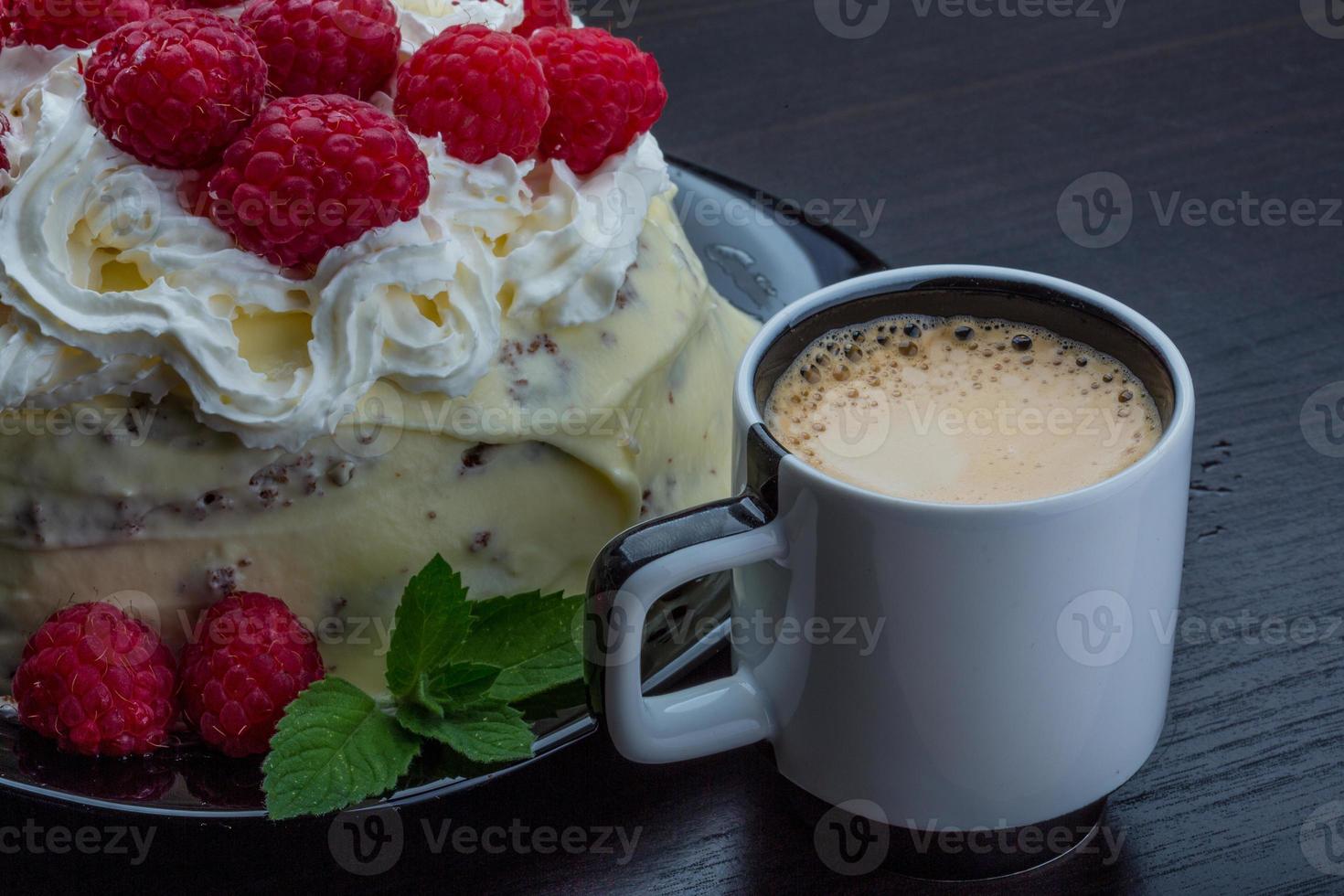 Coffee with raspberry cake photo