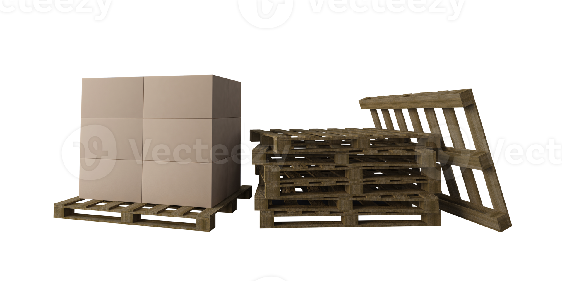 Image de rendu 3D de boîtes sur palette en bois png