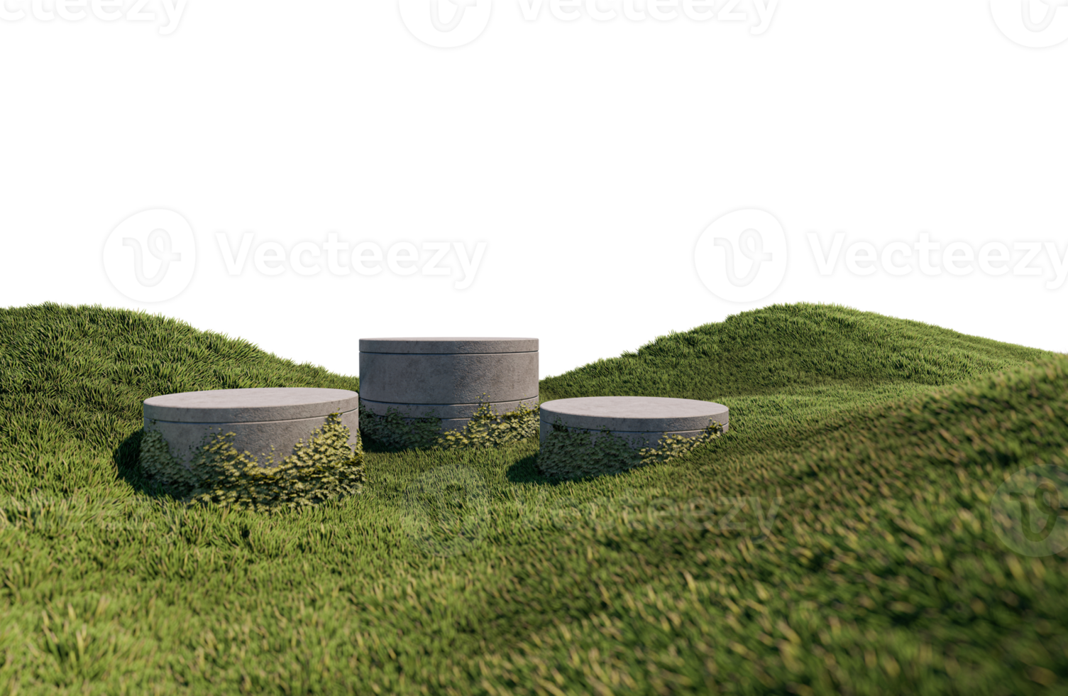 A 3d rendering image of product display on grass field png