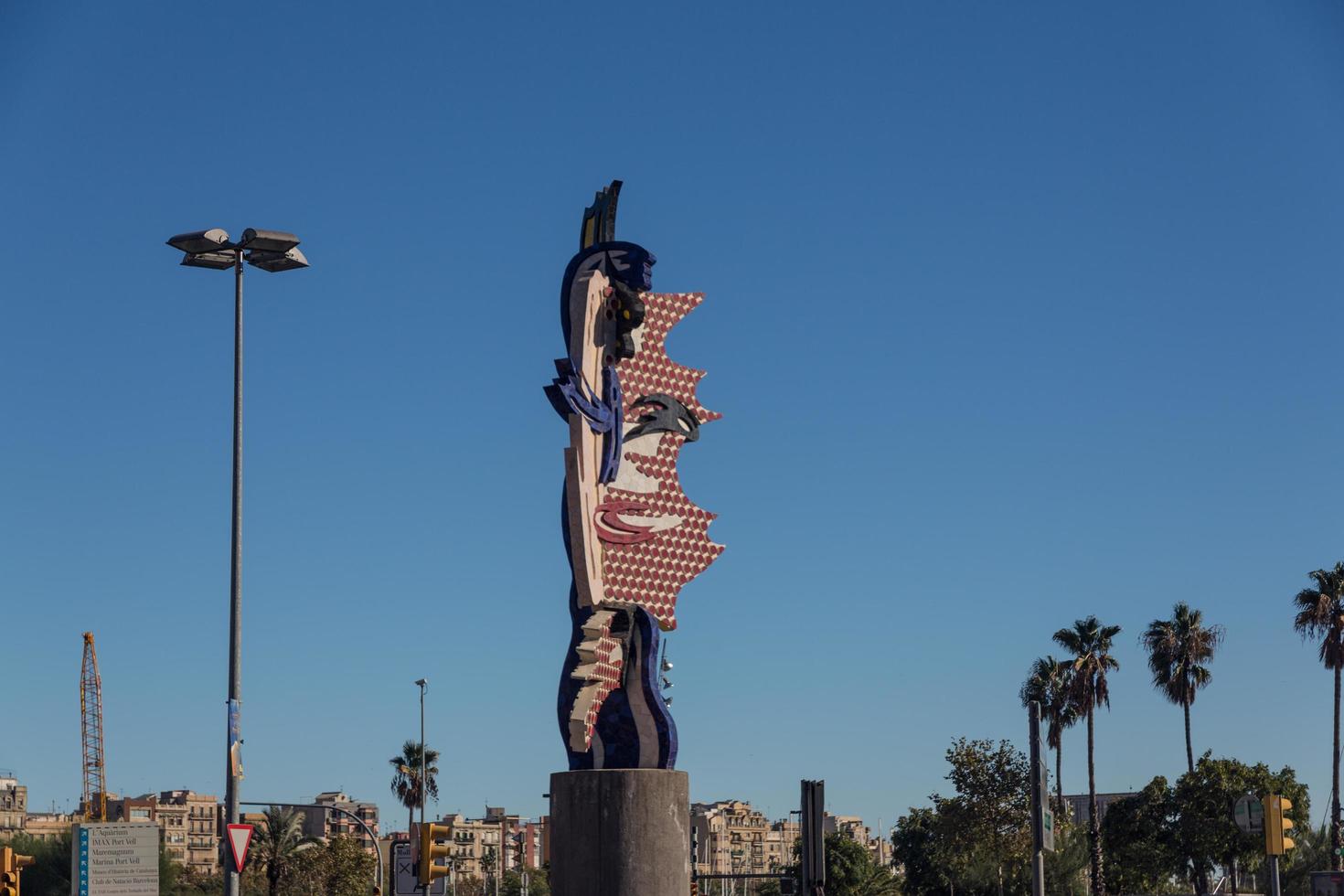 BARCELONA - OCTOBER,28 -  Barcelona head sculpture on October 28, 2012 in Barcelona. This sculpture by the famous American Pop artist Roy Lichtenstein was inaugurated for the 1992 Barcelona games photo