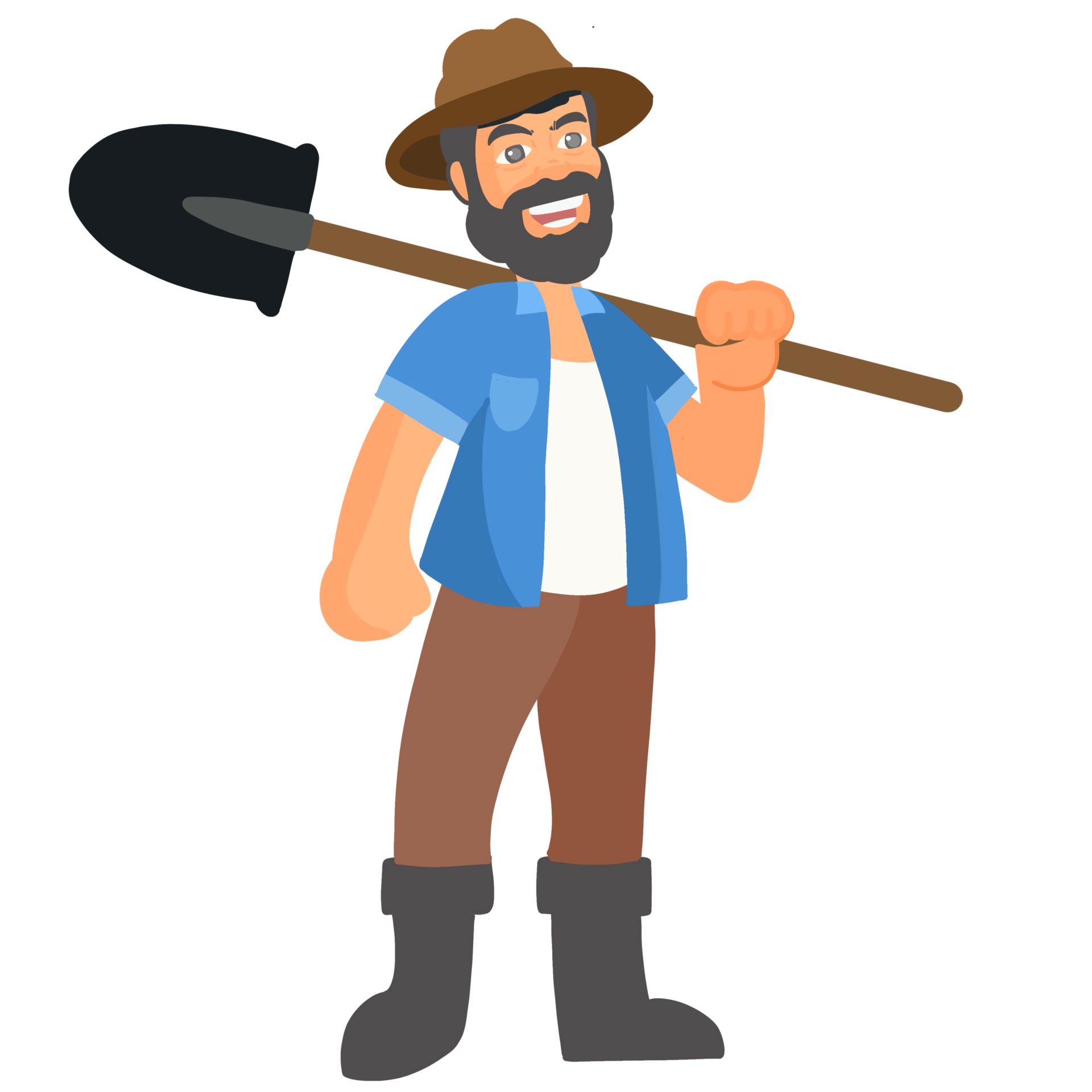man farmer holding shovel, agricultural Cartoon character illustrations