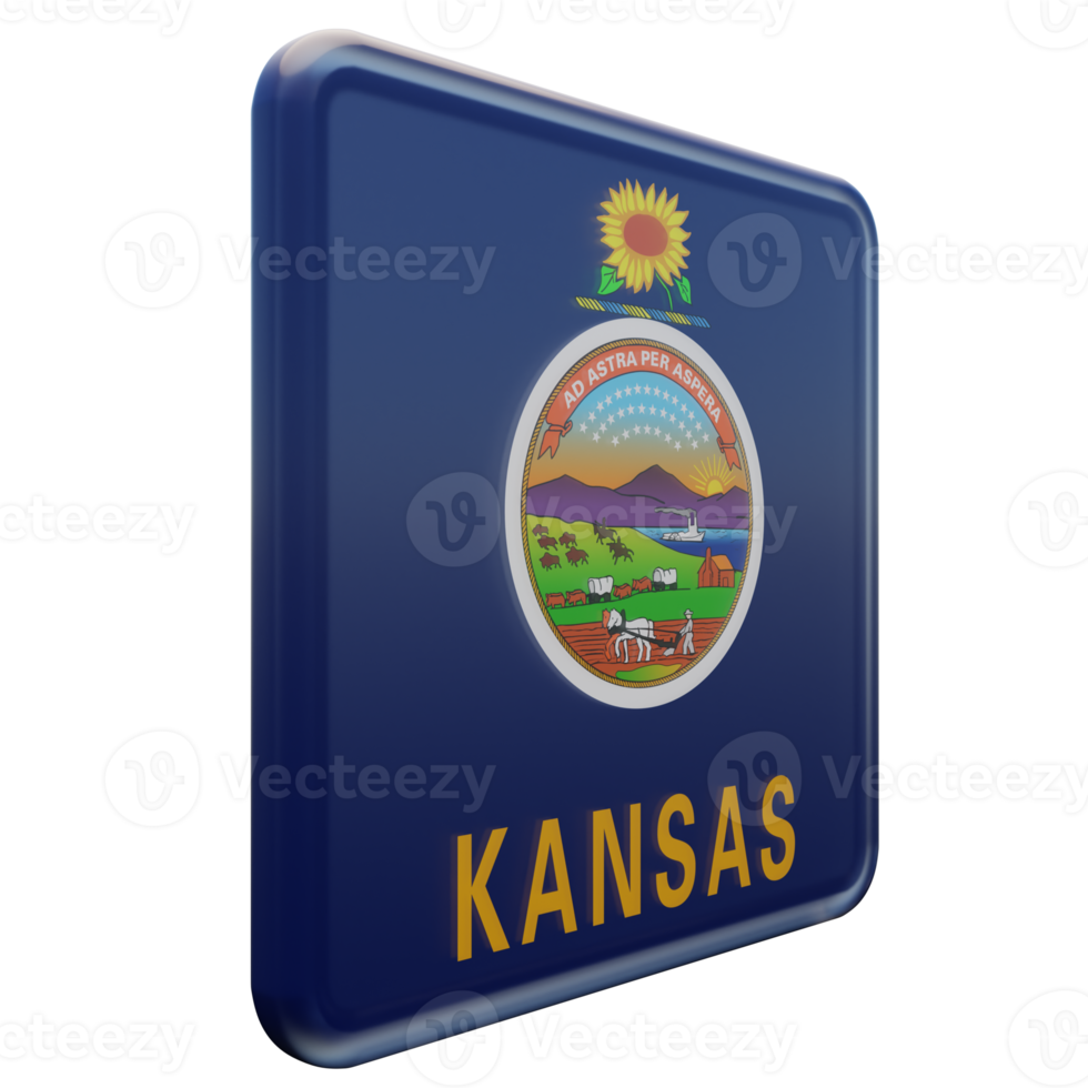 Kansas Left View 3d textured glossy square flag png