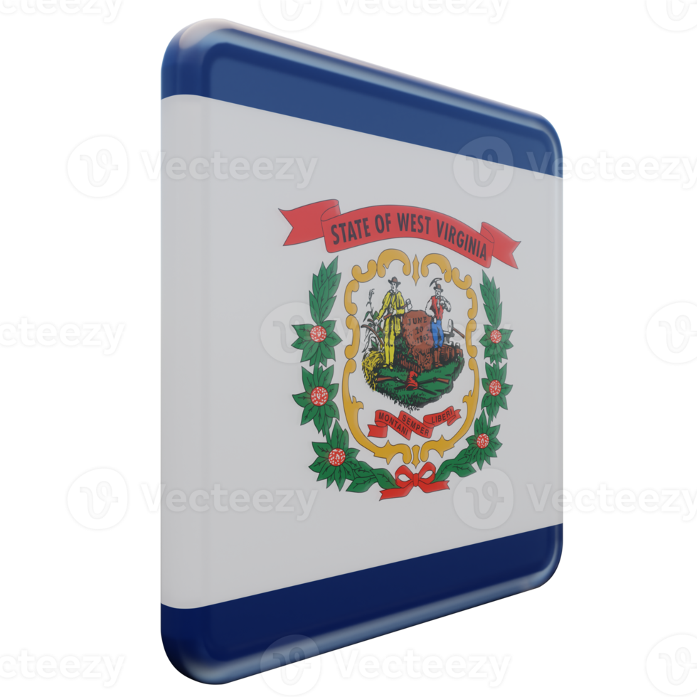 West Virginia Left View 3d textured glossy square flag png