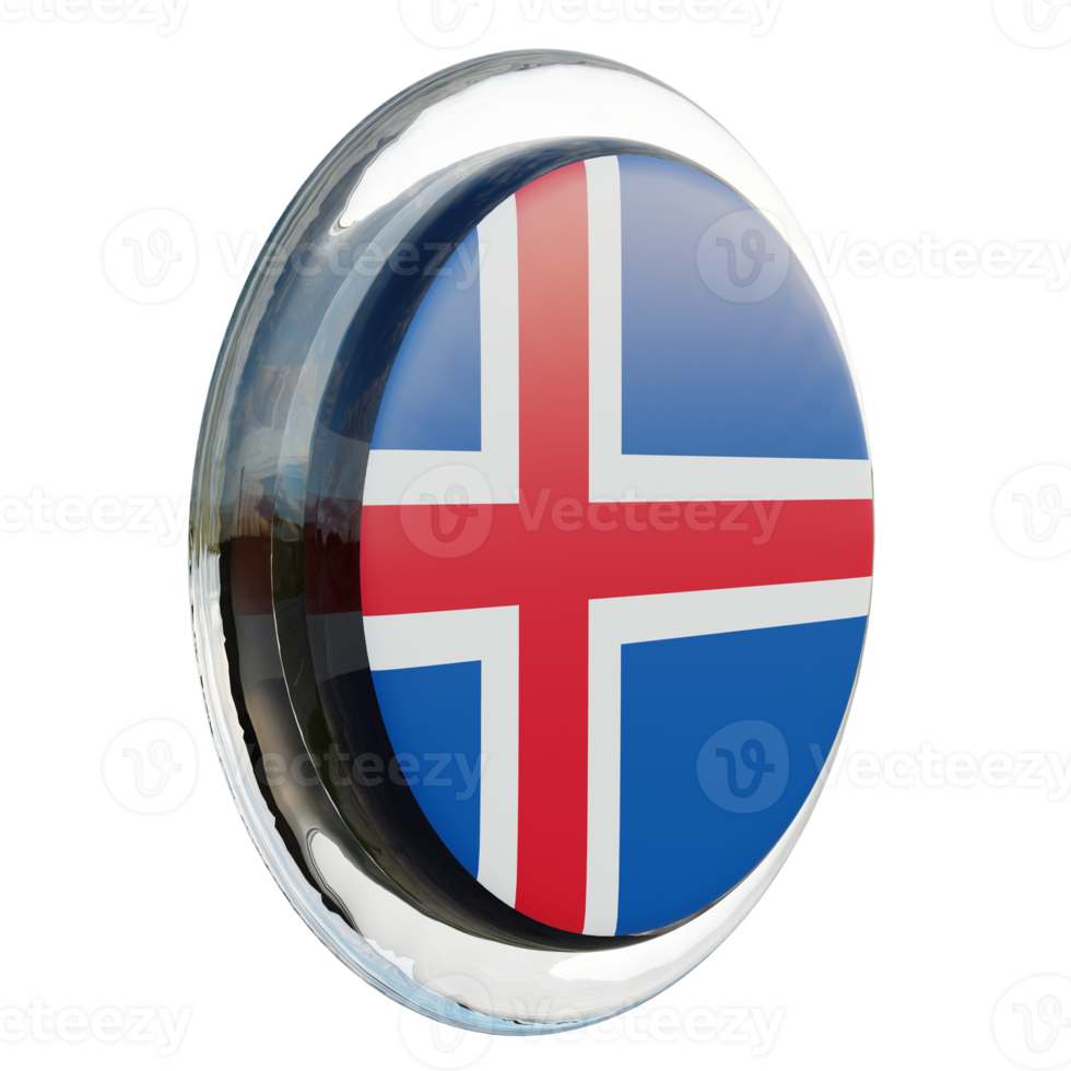 Islândia vista esquerda 3d bandeira de círculo brilhante texturizado png