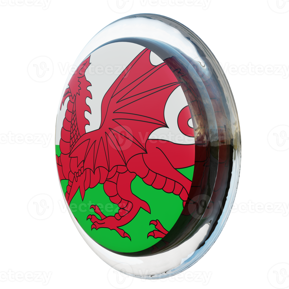 Wales Right View 3d textured glossy circle flag png