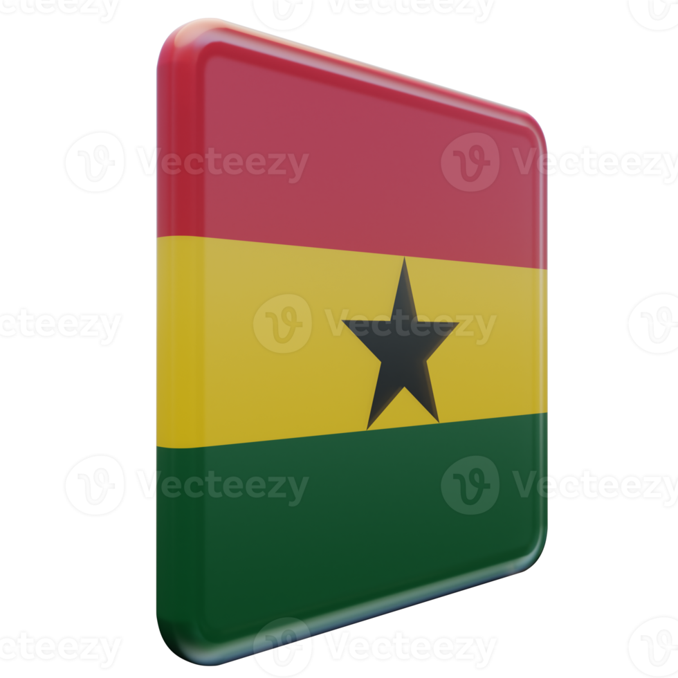 Ghana Left View 3d textured glossy square flag png