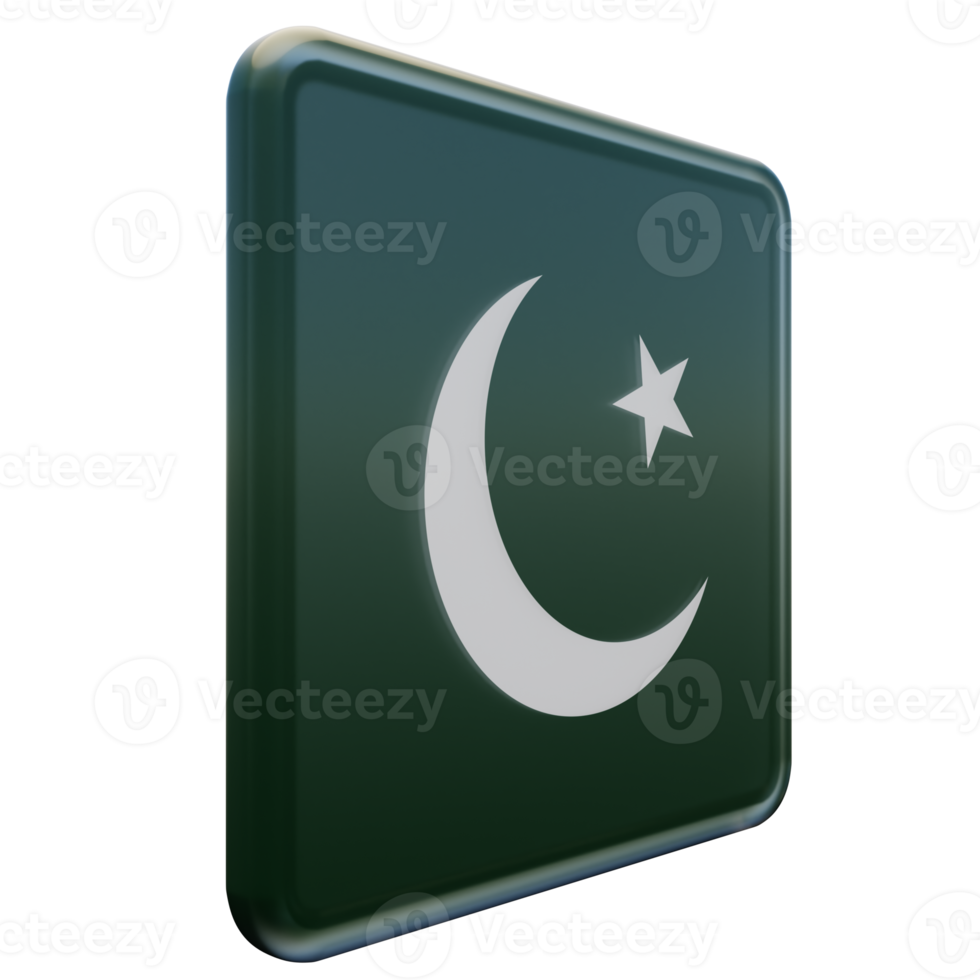 pakistan vänster se 3d texturerad glansig fyrkant flagga png