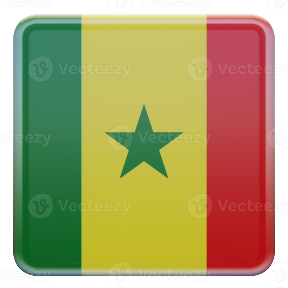 senegal 3d texturerad glansig fyrkant flagga png