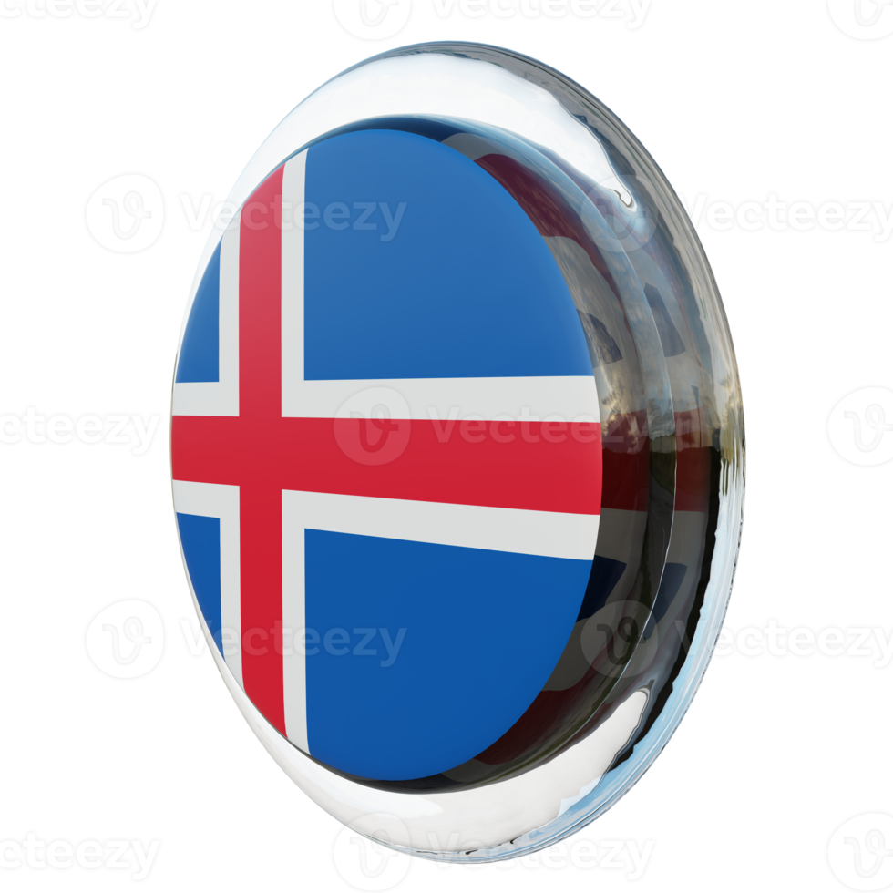 Islândia vista direita bandeira de círculo brilhante texturizado 3d png