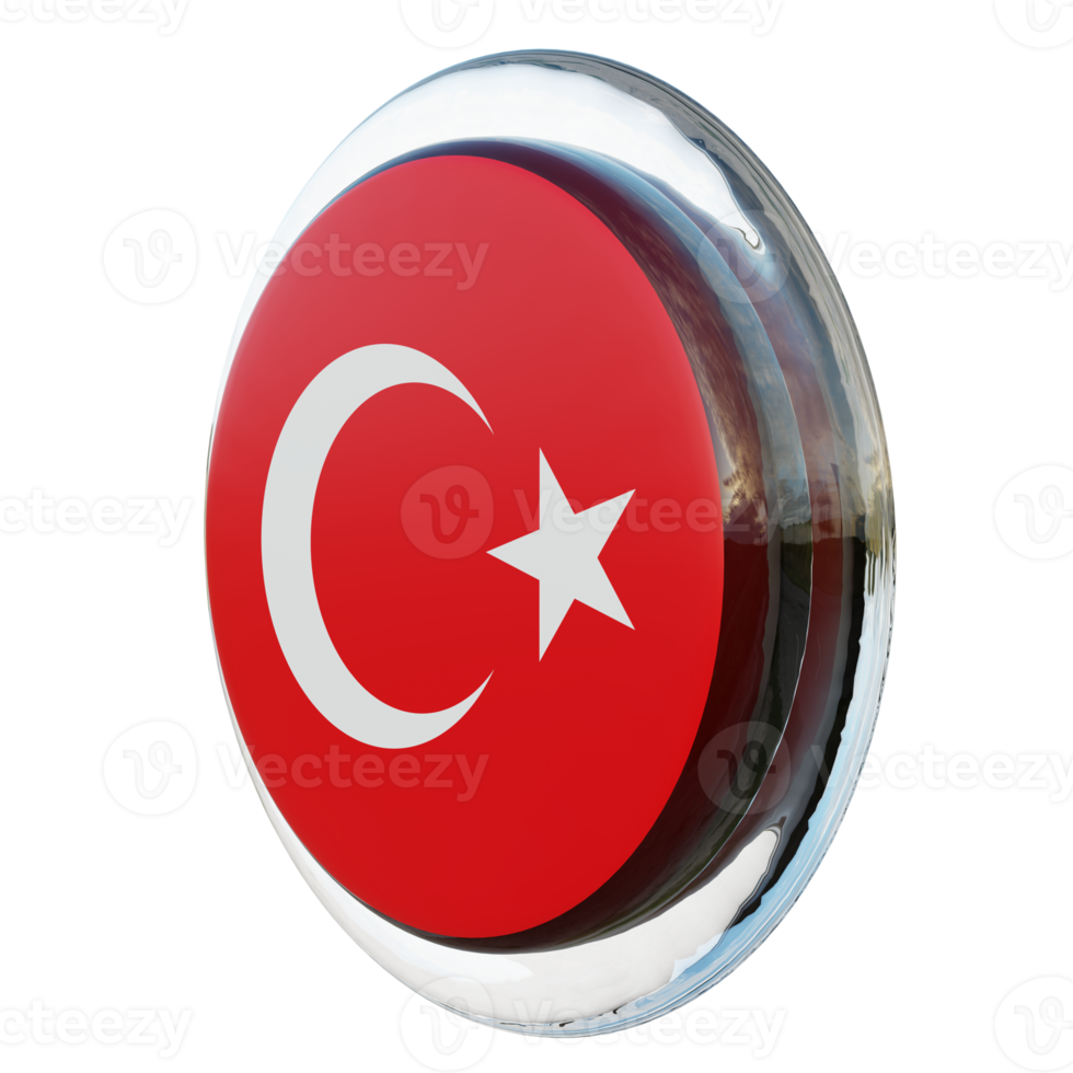 turquie vue de droite drapeau de cercle brillant texturé 3d png