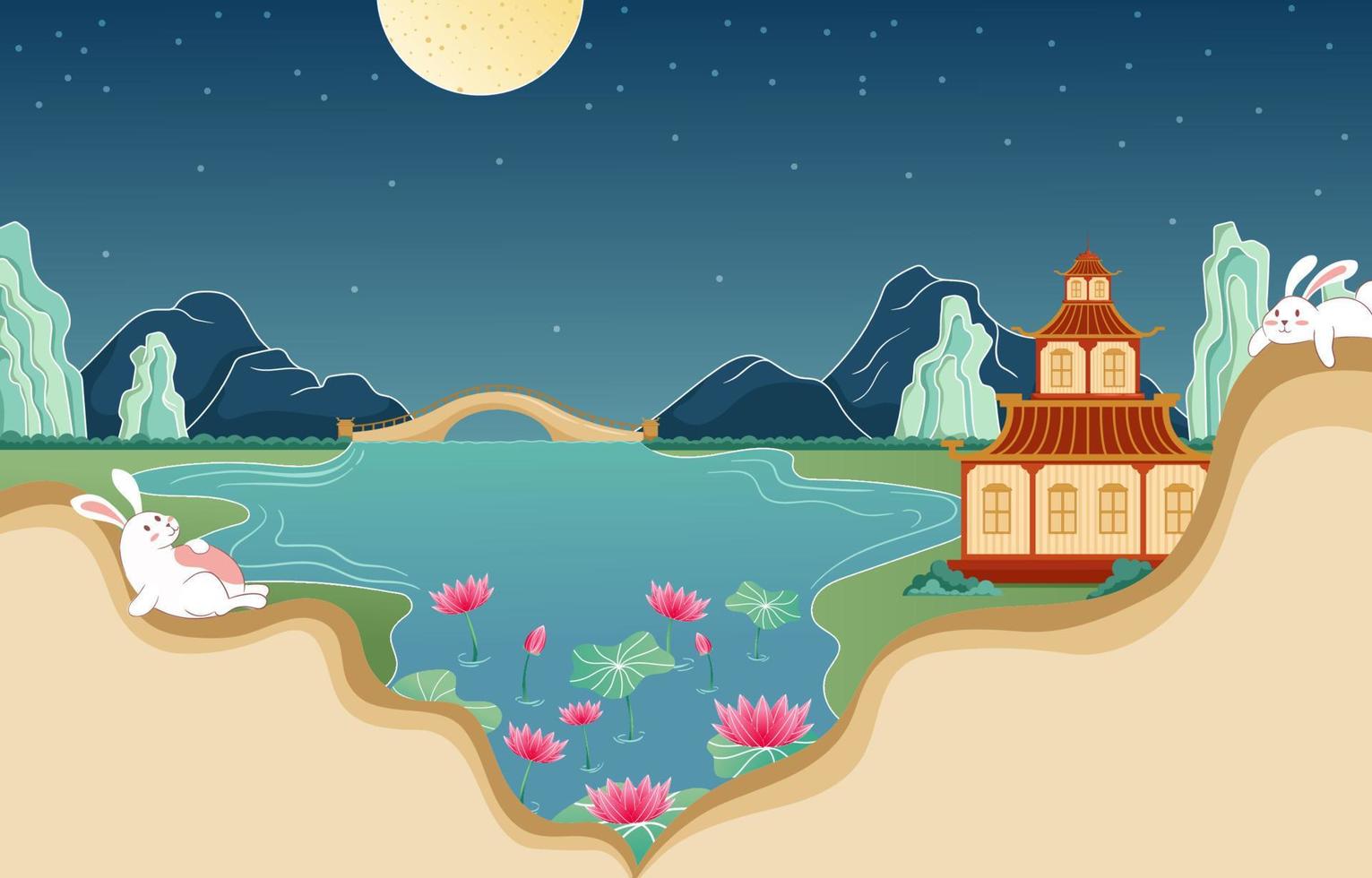 Lake in the Night during Chuseok Festivity vector