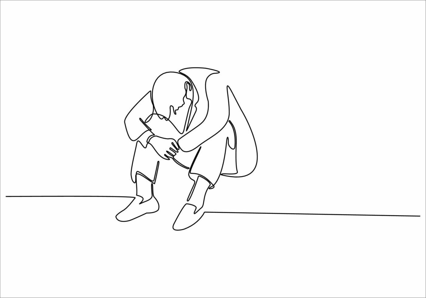 continuous line drawing thinking man vector