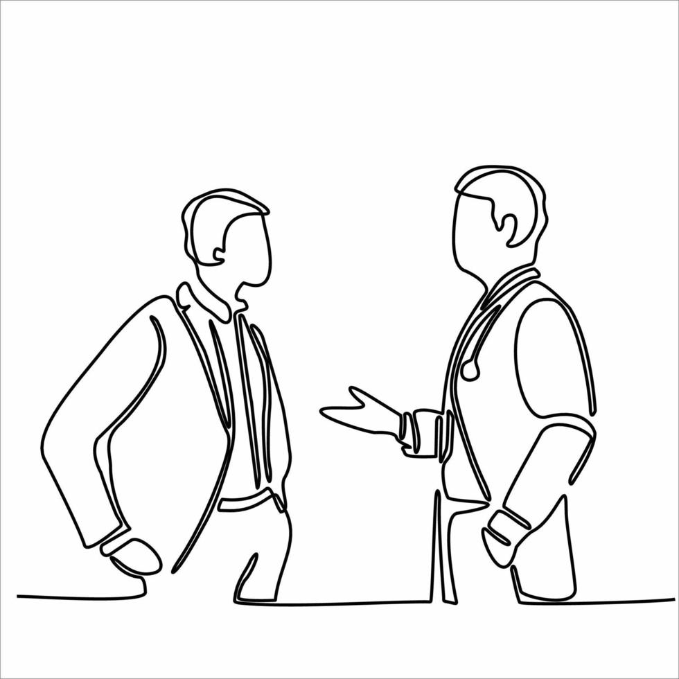 straight line drawing two business men shaking hands vector