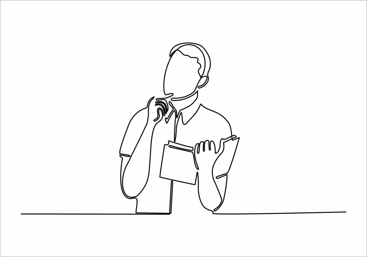 continuous line drawing thinking man vector