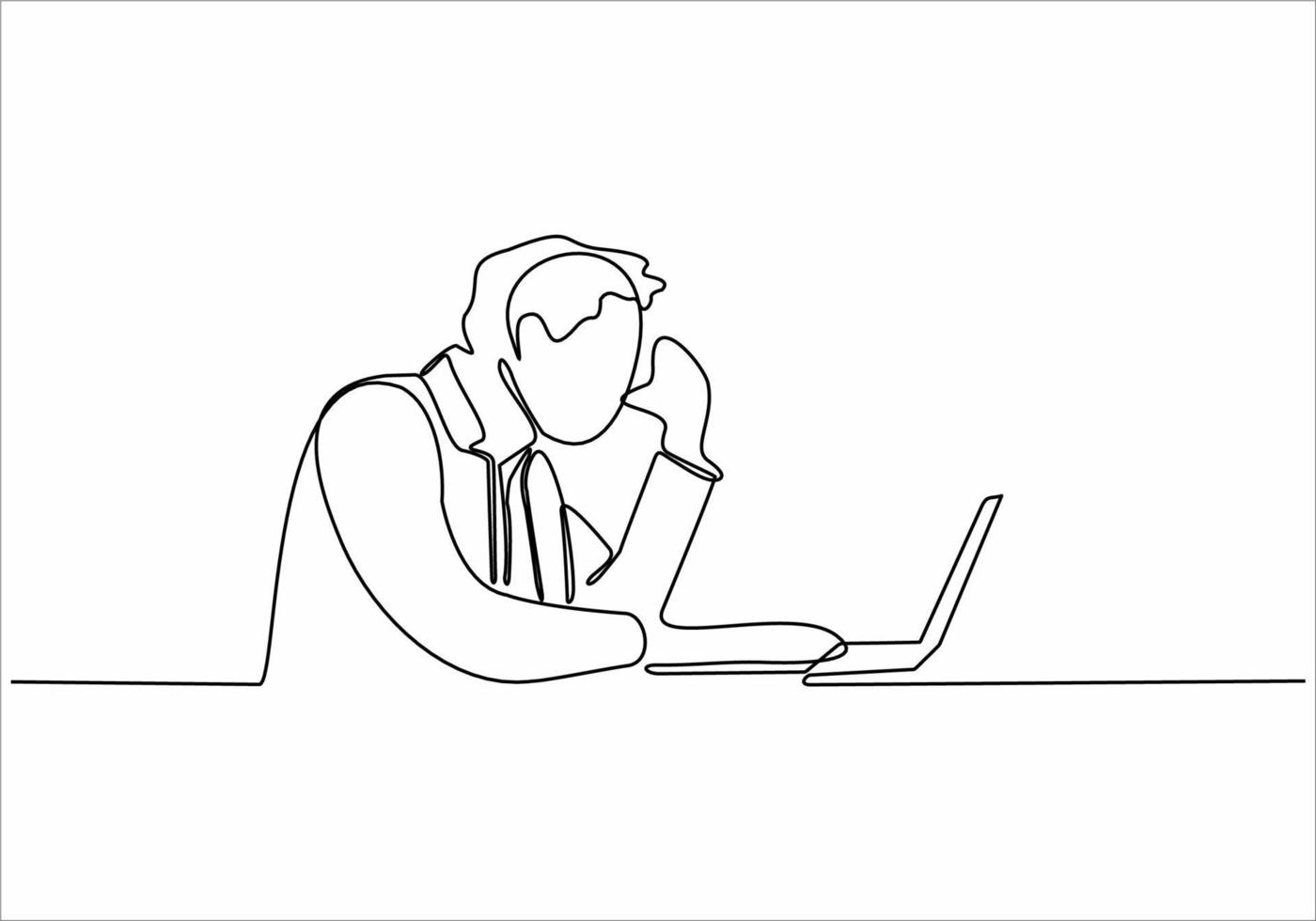 continuous line drawing thinking man vector