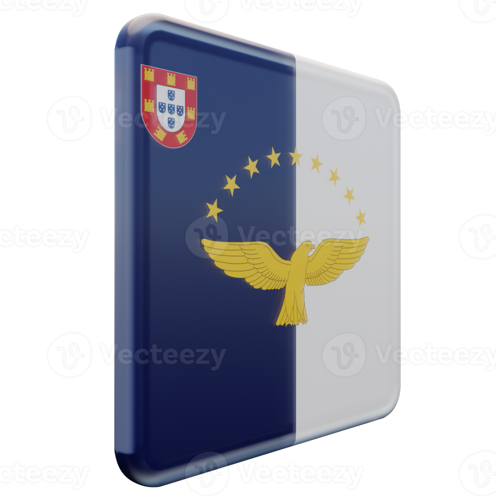 Azores Left View 3d textured glossy square flag png