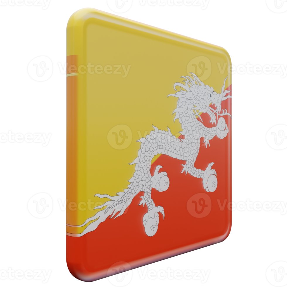 Bhutan Left View 3d textured glossy square flag png