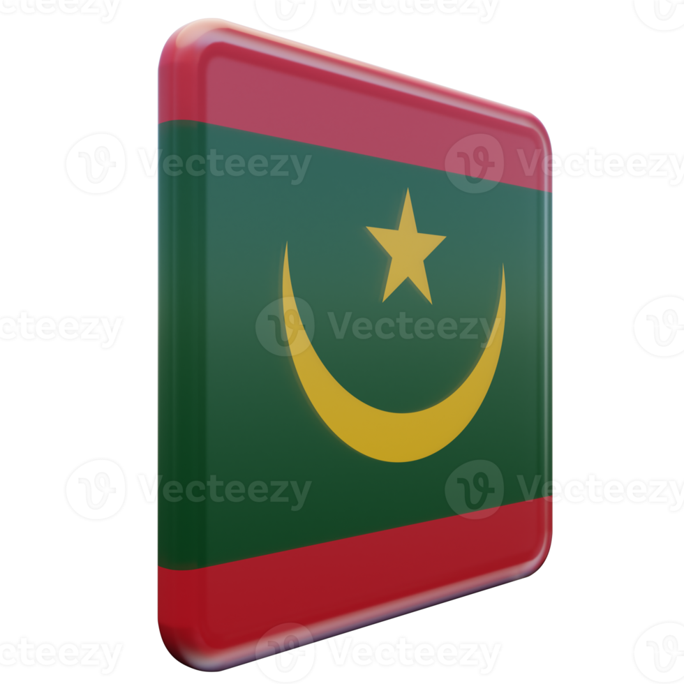 Mauritania Left View 3d textured glossy square flag png