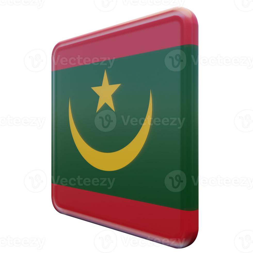 Mauritania Right View 3d textured glossy square flag png