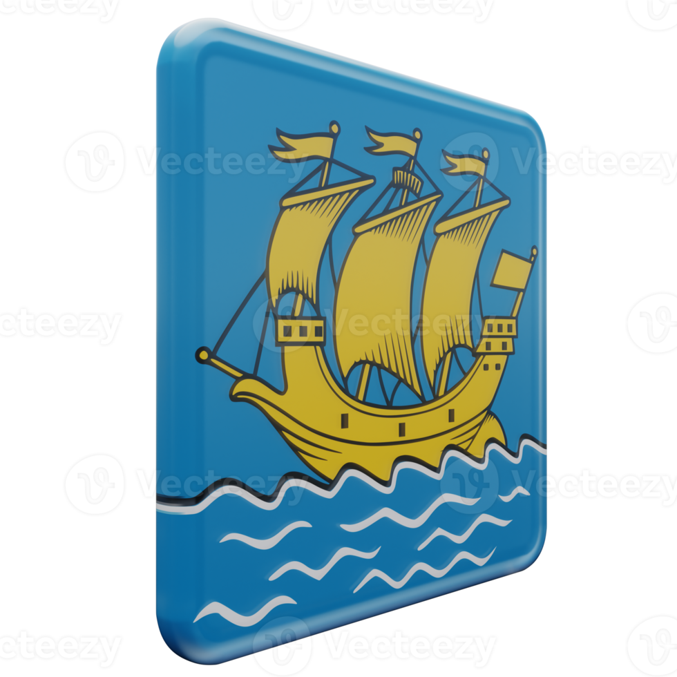 Saint Pierre and Miquelon Left View 3d textured glossy square flag png