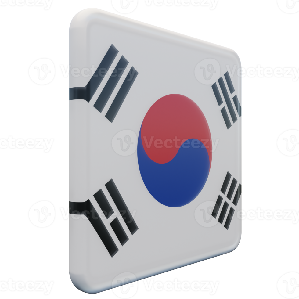 South Korea Left View 3d textured glossy square flag png