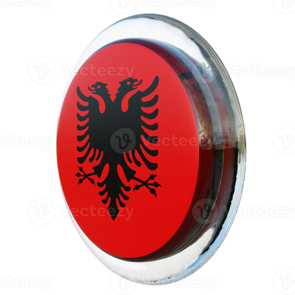 Albania Right View 3d textured glossy circle flag png