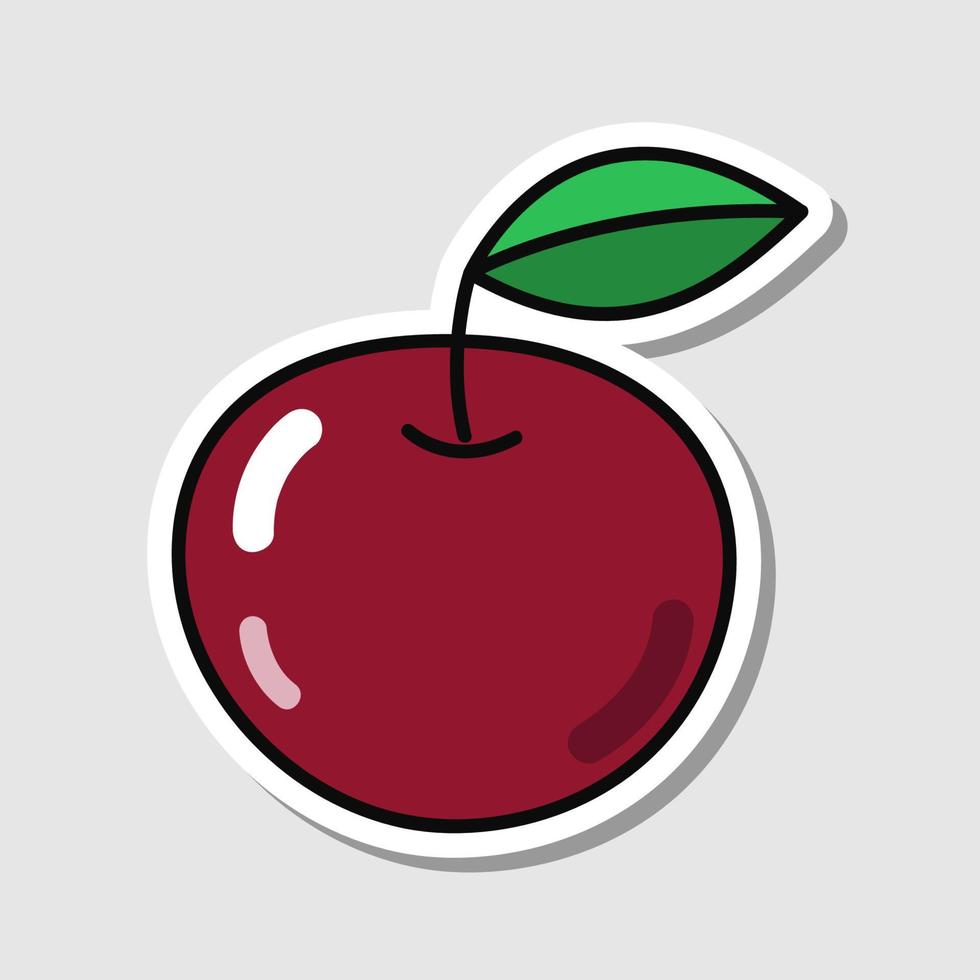 Vector apple sticker in cartoon style. Isolated fruit with shadow.