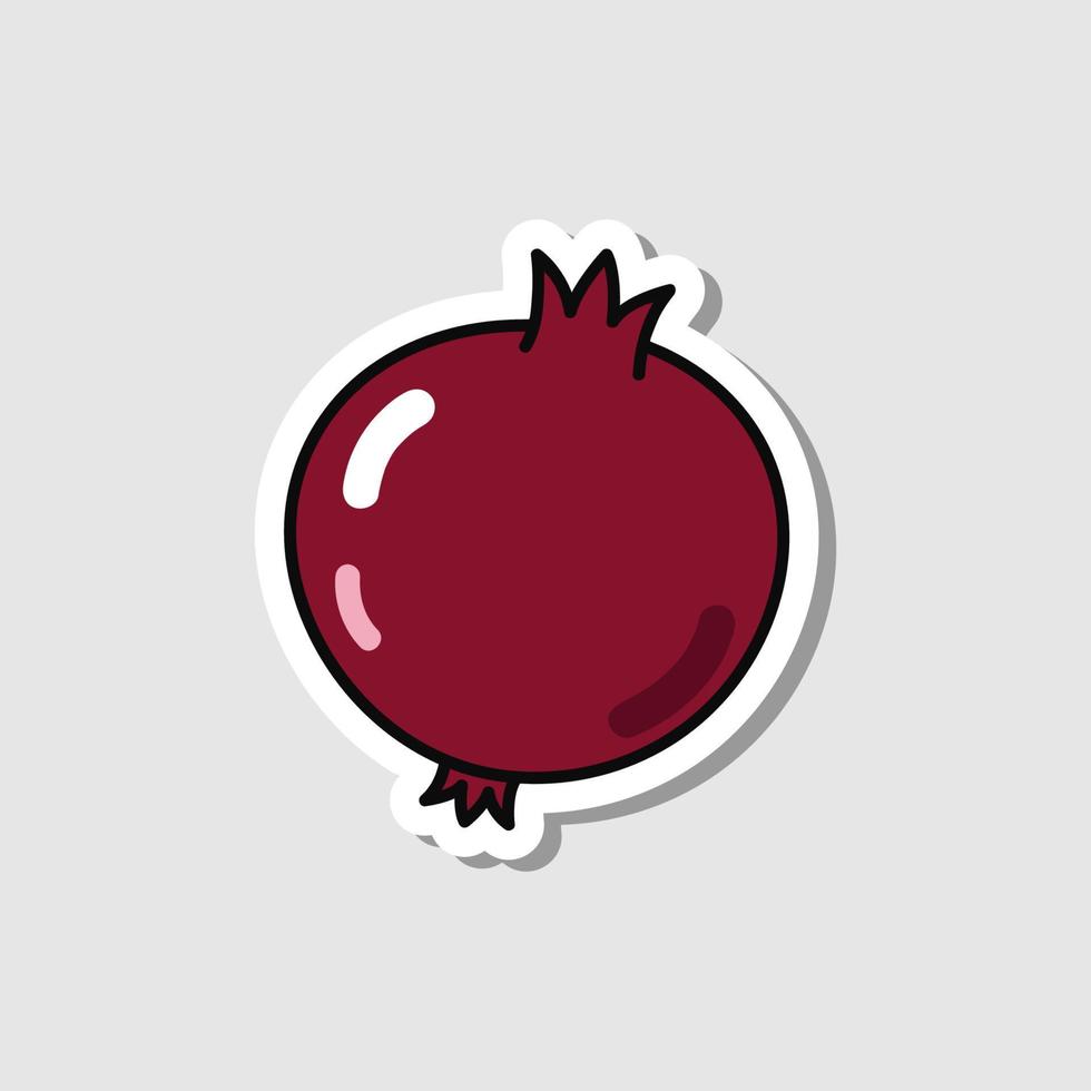 Vector pomegranate sticker in cartoon style. Isolated fruit with shadow.