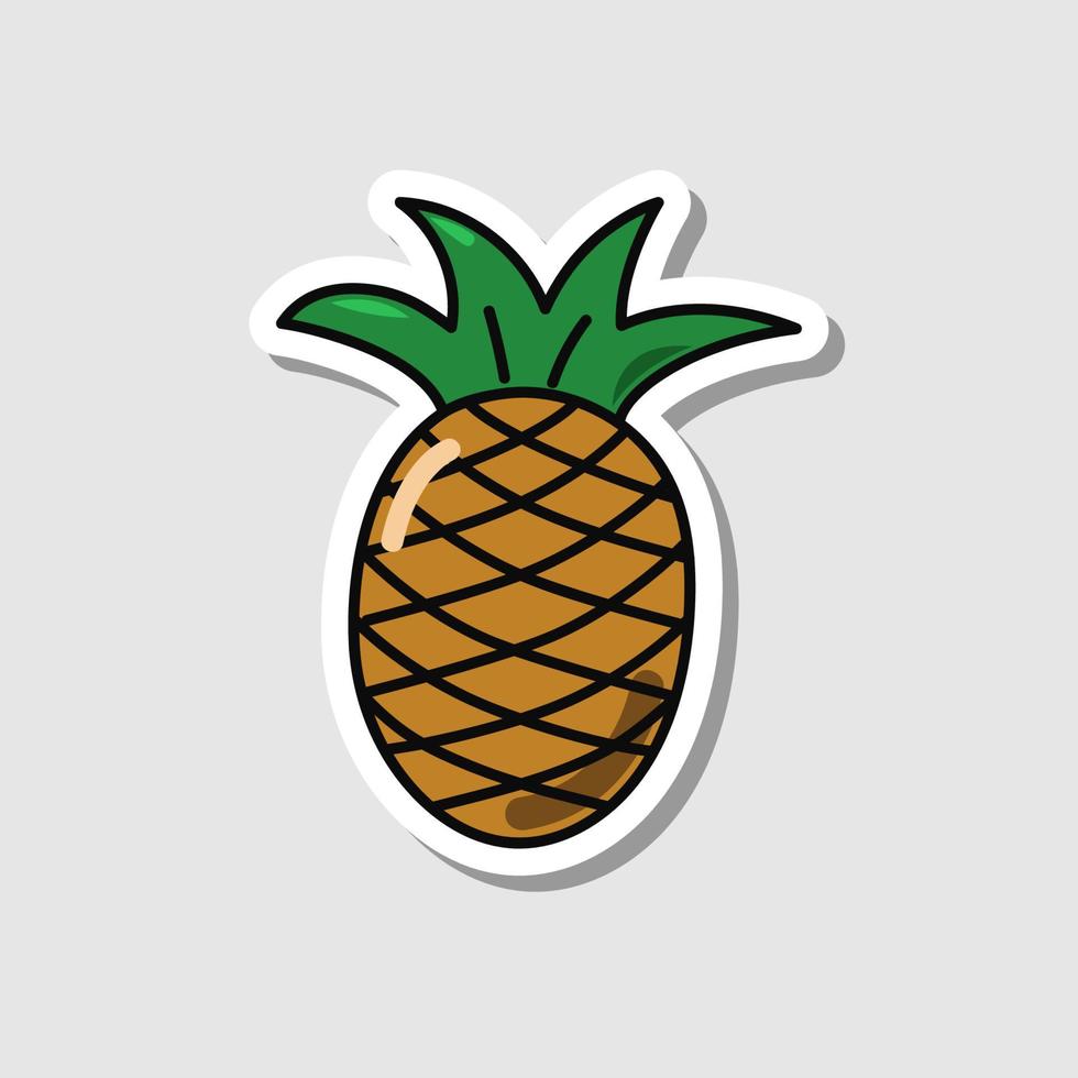 Vector pineapple sticker in cartoon style. Isolated fruit with shadow.