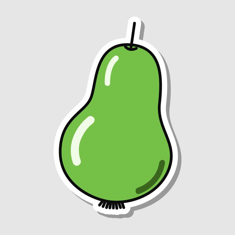 Vector pear sticker in cartoon style. Isolated fruit with shadow.