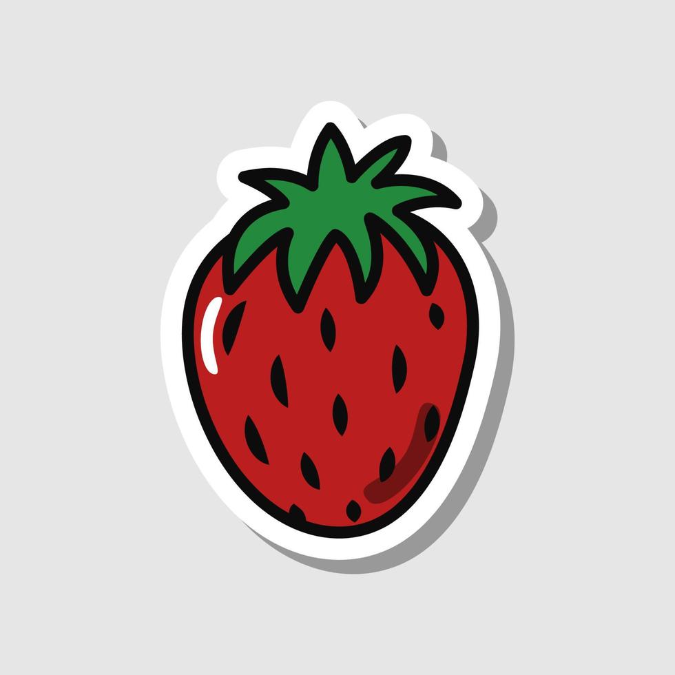 Vector strawberry sticker in cartoon style. Isolated berry with shadow.