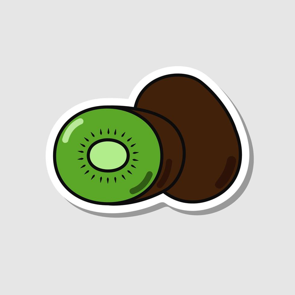 Vector kiwi sticker in cartoon style. Isolated fruit with shadow.
