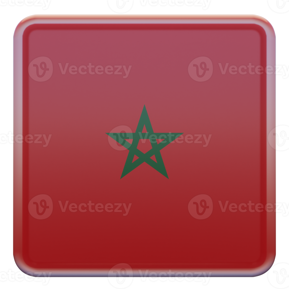 drapeau carré brillant texturé maroc 3d png