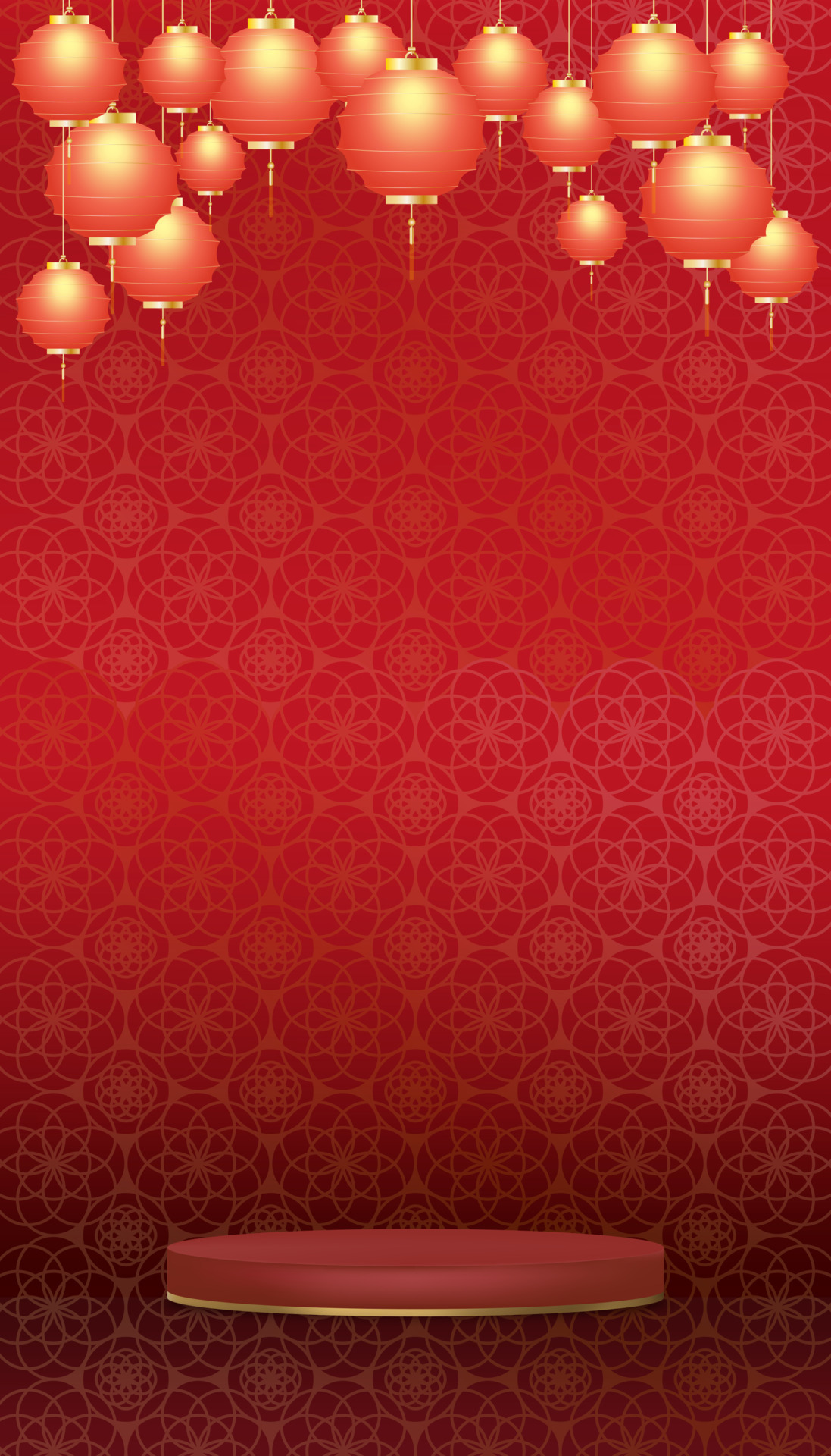 Happy Chinese new year 2023,Festive gift card template with 3d podium red  lunar wall paper background,Vector Mid Autumn Festival red Lantern hanging  on Asian Art Style wall,Holiday, web banner,poster 10865344 Vector Art