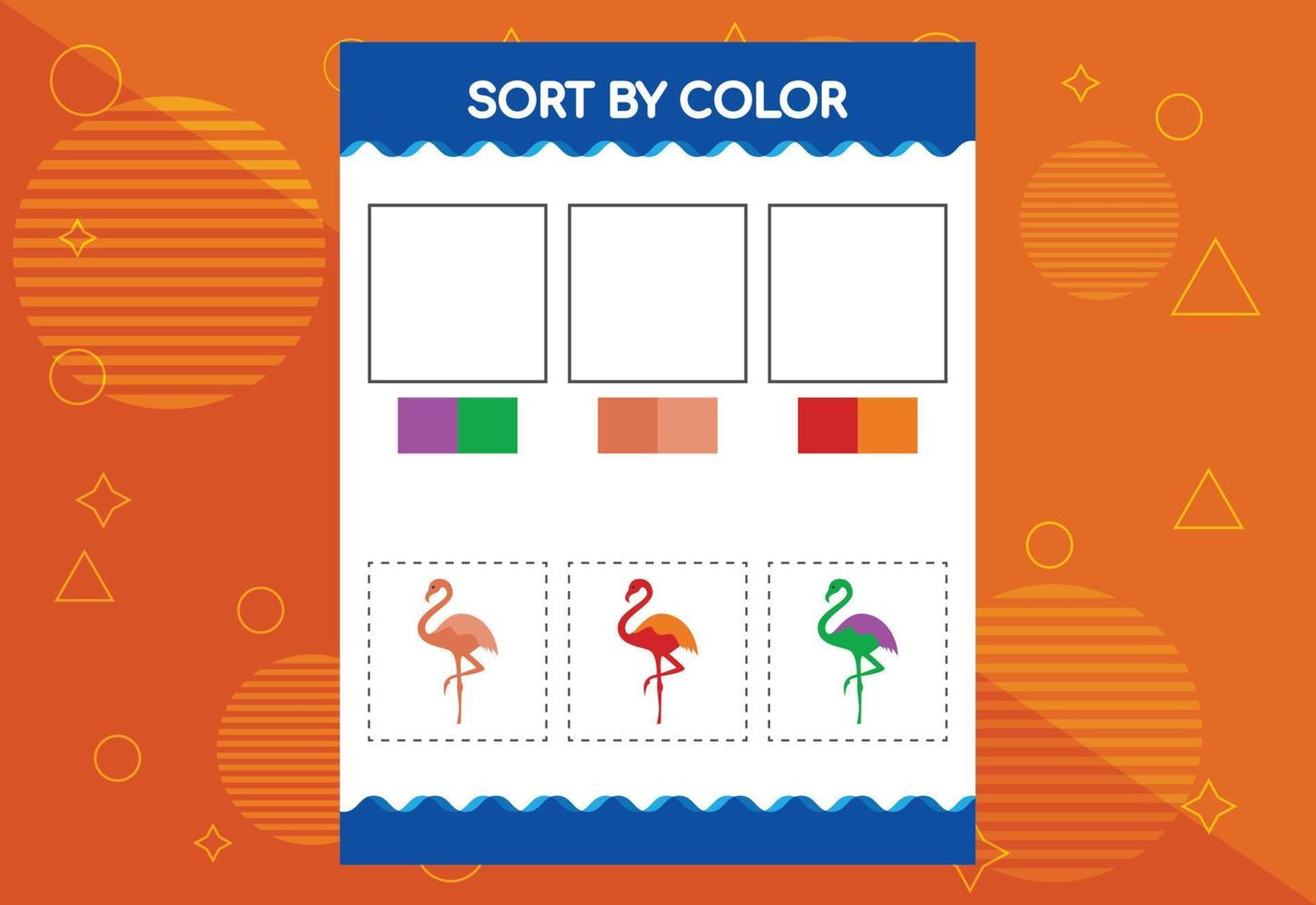 Sort by color worksheet for kids. Good for school and kindergarten projects. Educational worksheet vector