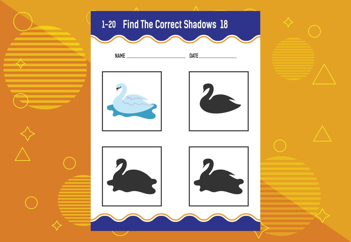 Find the correct shadow. Education developing worksheet. Matching game for kids. vector