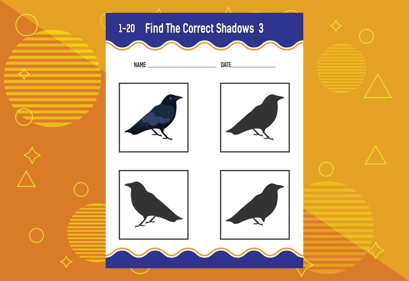 Find the correct shadow. Education developing worksheet. Matching game for kids. vector