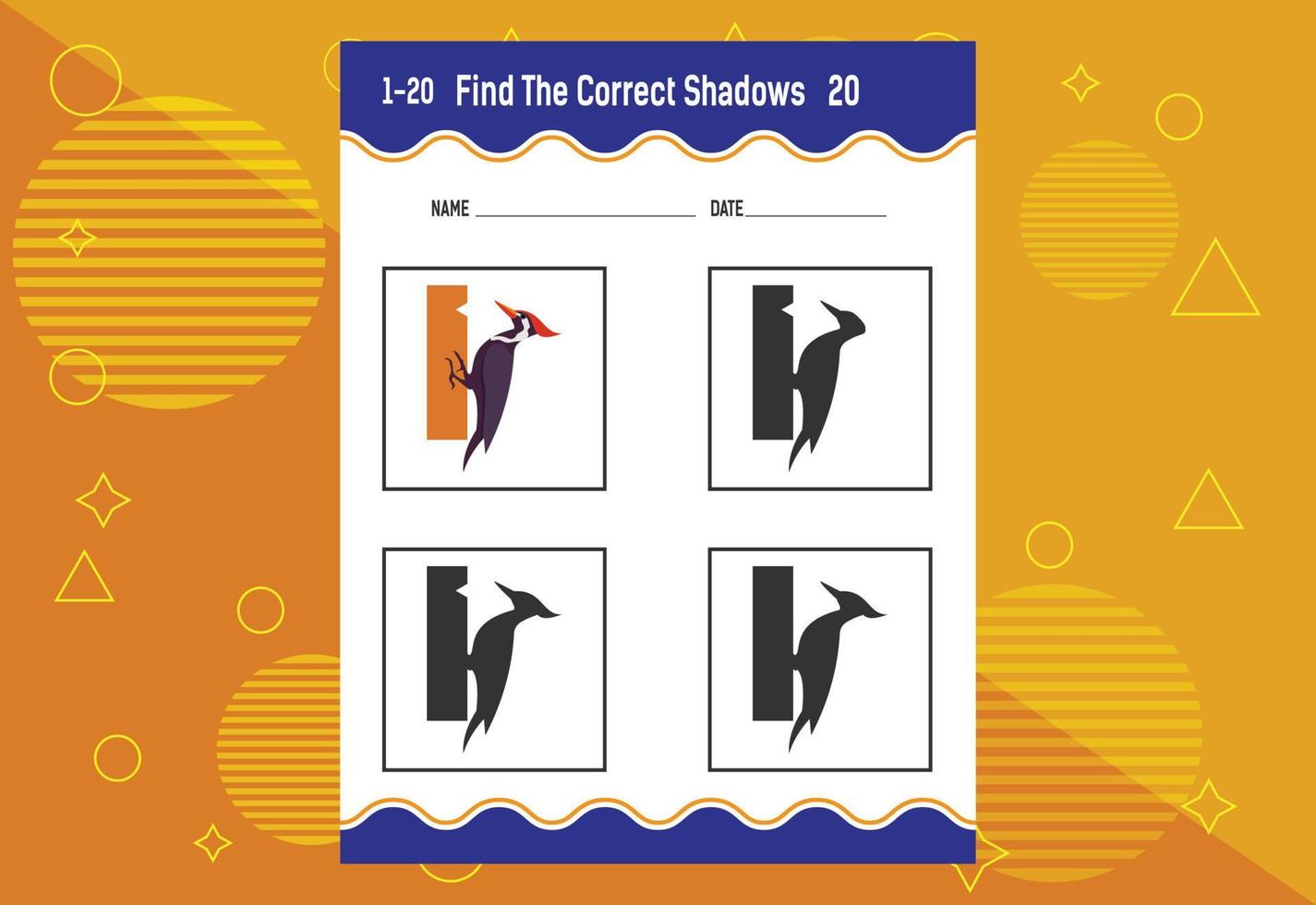 Find the correct shadow. Education developing worksheet. Matching game for kids. vector