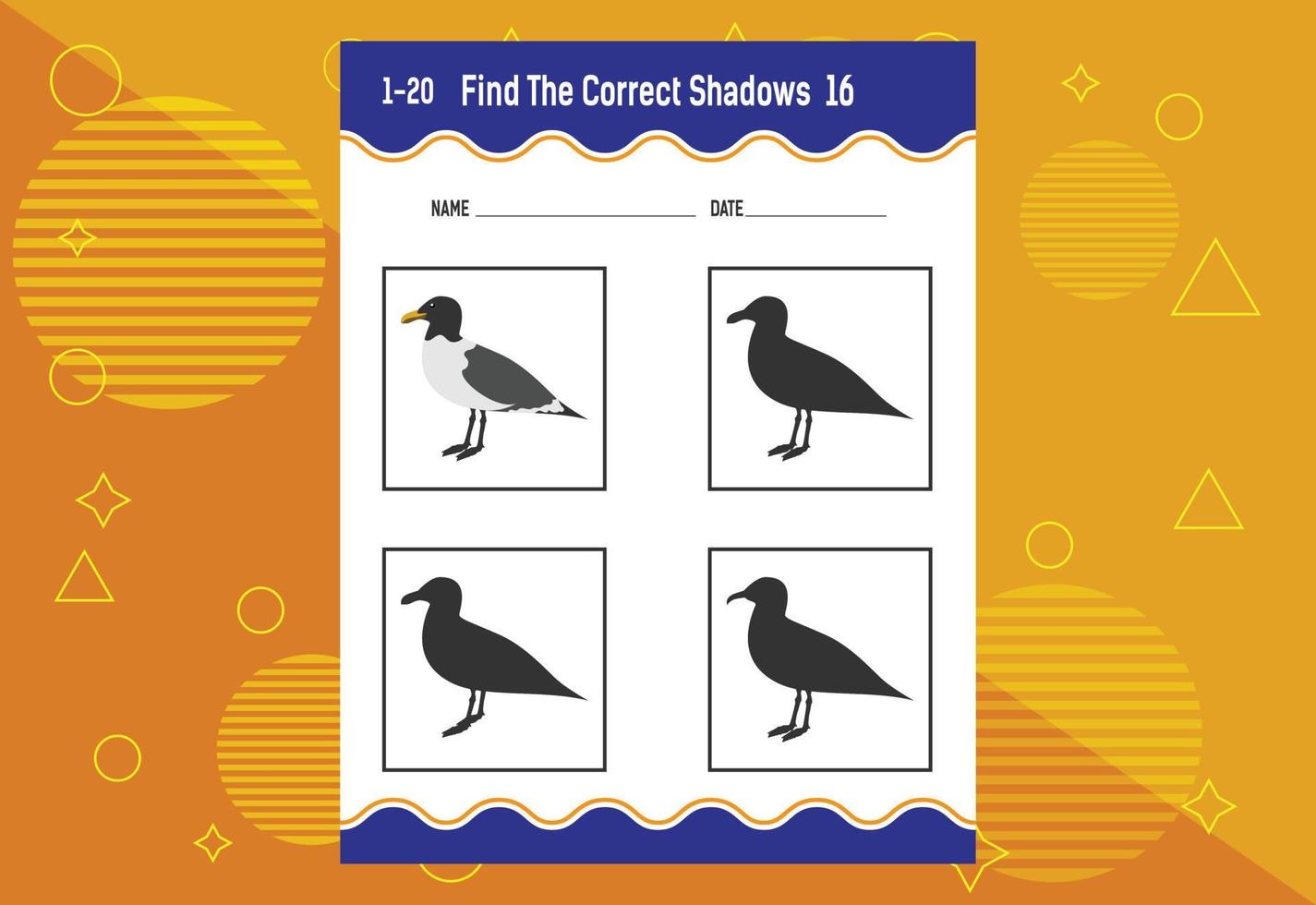 Find the correct shadow. Education developing worksheet. Matching game for kids. vector