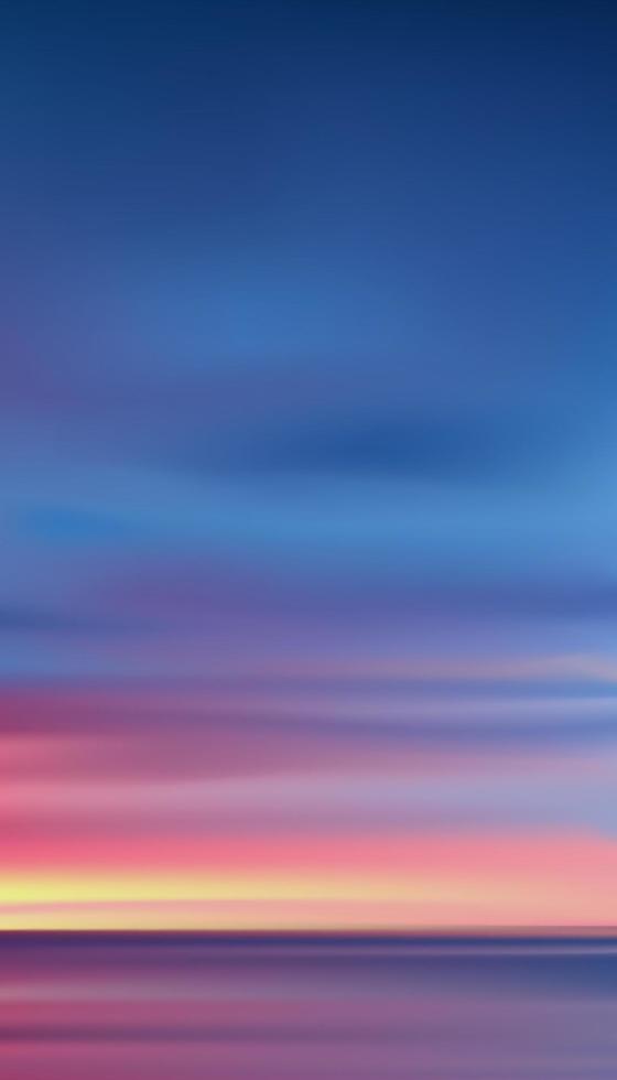 puesta de sol por la noche con cielo anaranjado, amarillo, rosa y azul, amanecer de paisaje dramático vertical, cielo de atardecer vectorial, estandarte romántico crepuscular de reflejo de la luz del sol junto al mar para la web, fondo de pantalla móvil vector