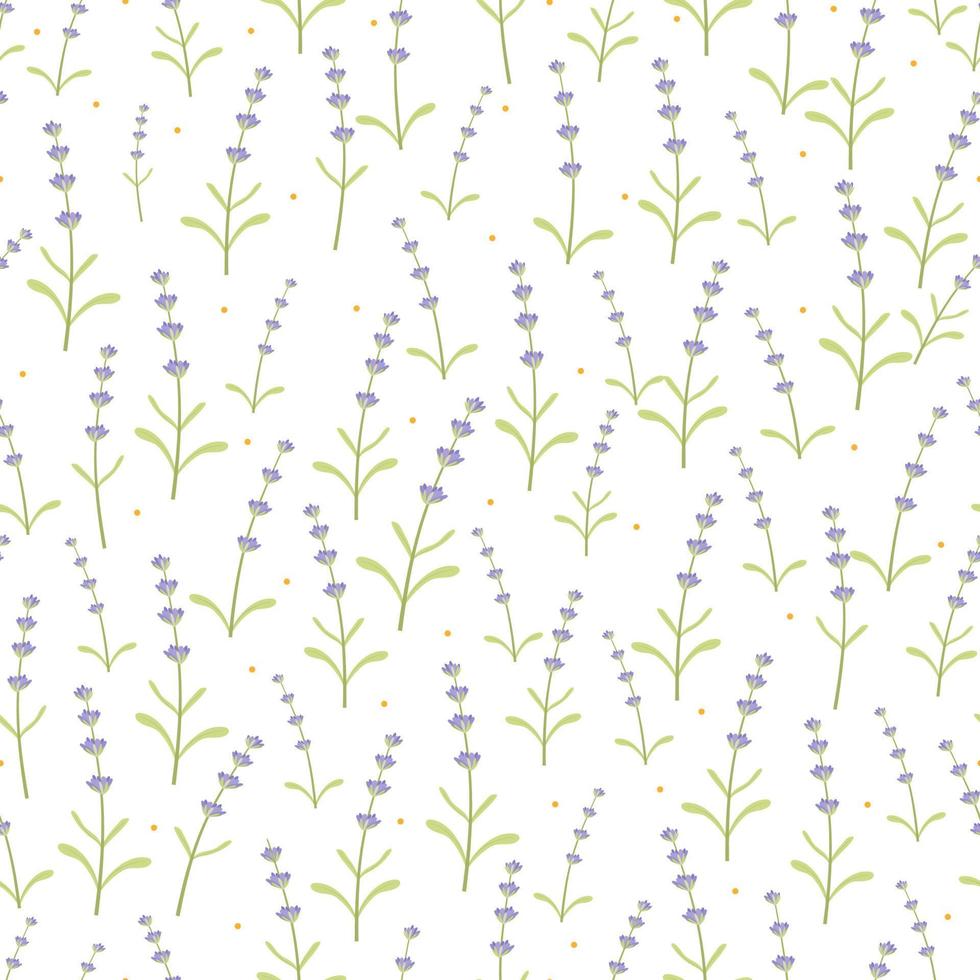 flor de lavanda violeta de primavera de patrones sin fisuras sobre fondo blanco, ilustración vectorial repetir lindo patrón floral floreciente para tela, envoltura, papel pintado, postal, tarjeta de felicitación, telón de fondo de boda vector